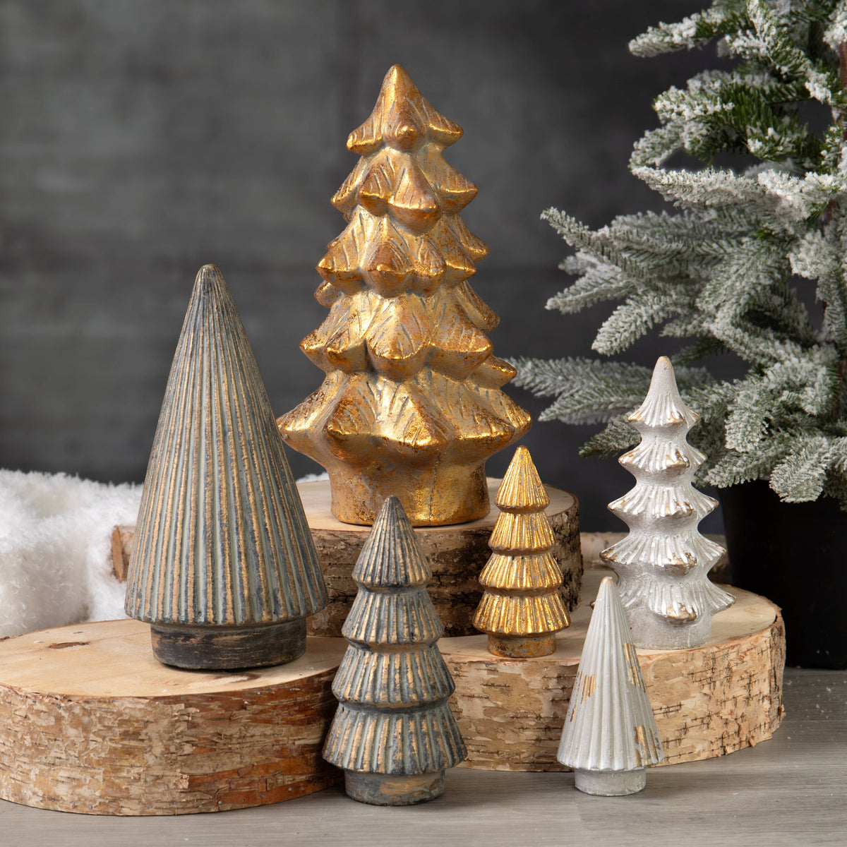 Gold Cement Christmas Tree Figurine