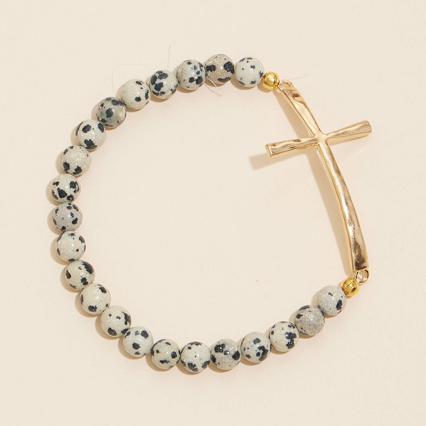 Cross charm Stone beaded stretch bracelet