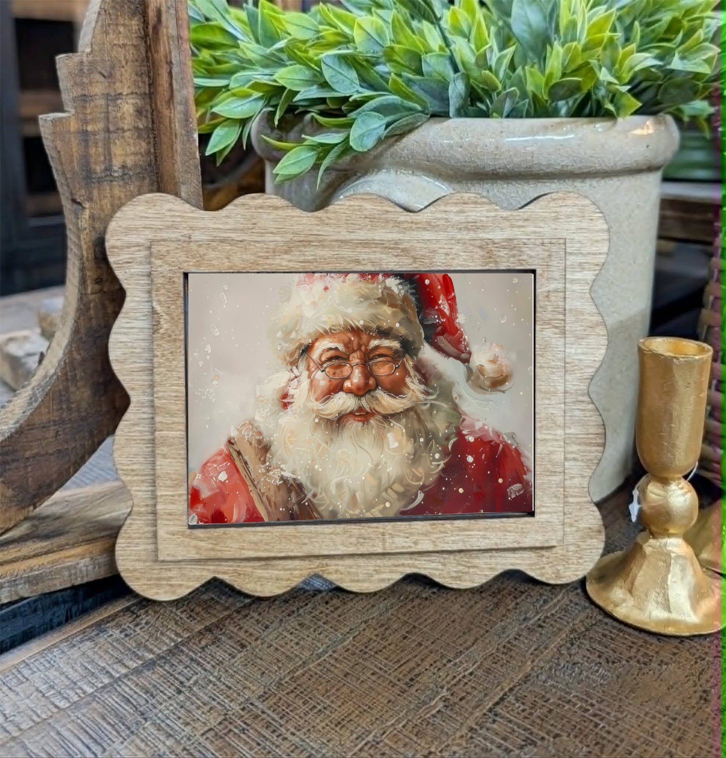 Scallop Snowy Santa Framed Canvas Art