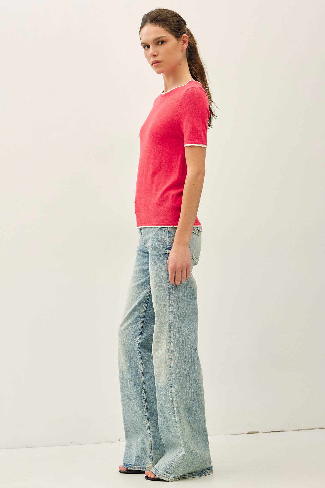 LAYERED LOOK ESSENTIAL SHORT SLEEVE  SWEATER TOP