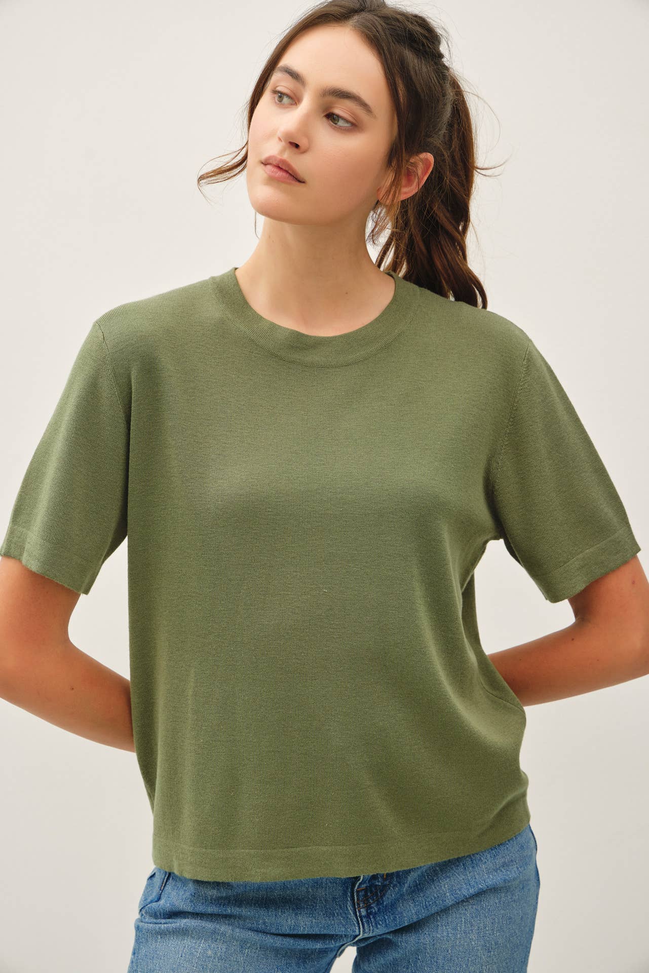 CASHMERE BLENDED SHORT SLEEVE SWEATER
