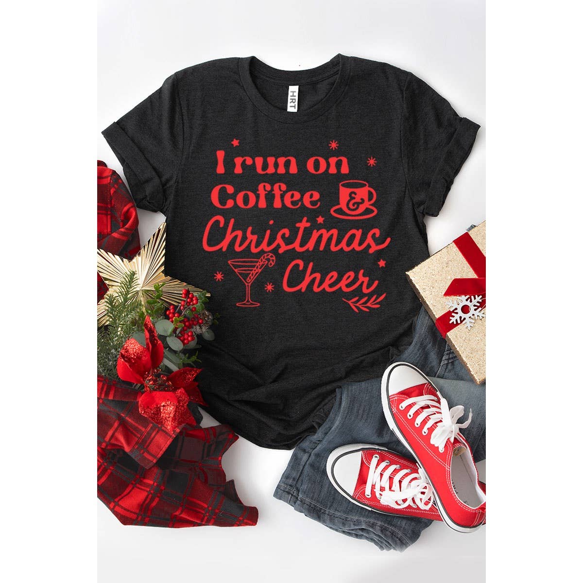 I RUN ON COFFEE CHRISTMAS SHORT SLEEVE GRAPHIC TEE