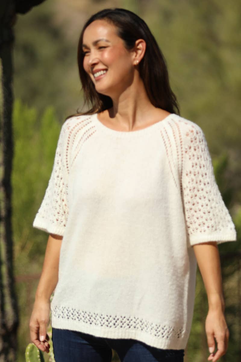 NHS73-ASIS OPEN KNIT SHORT SLEEVE PULLOVER SWEATER