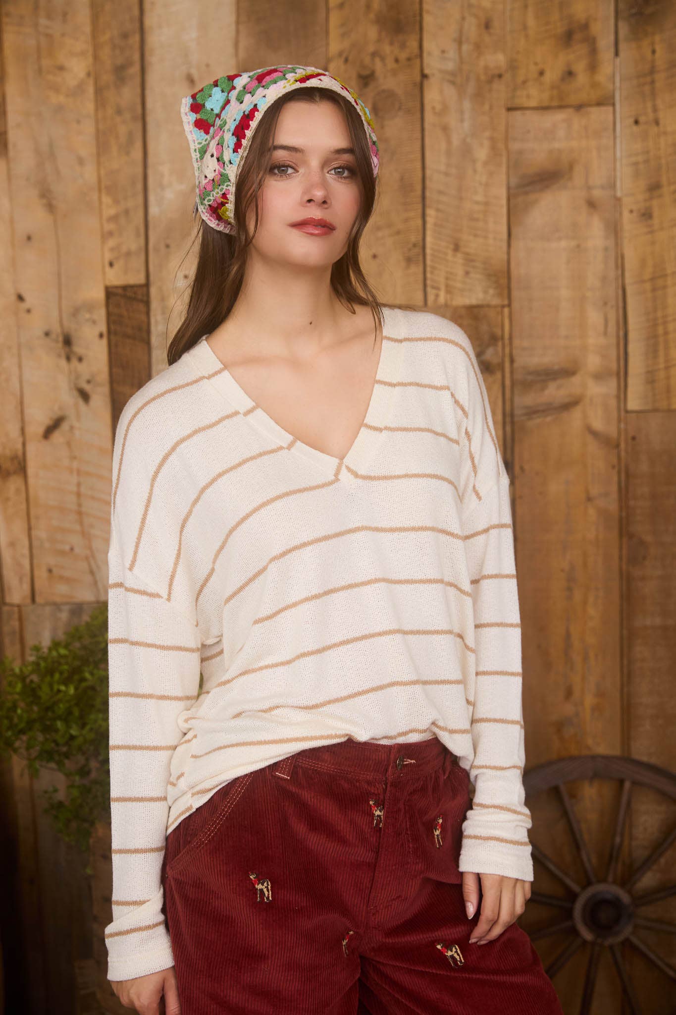 This & That Striped Vneck Top