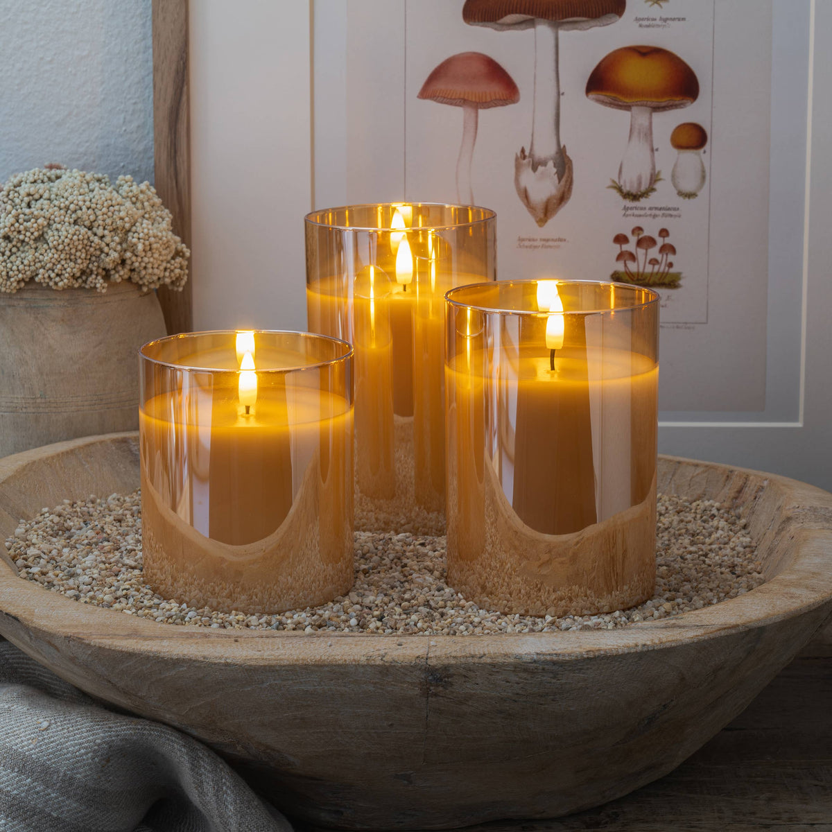Flameless LED Hurricane Glass Candles - White and Amber