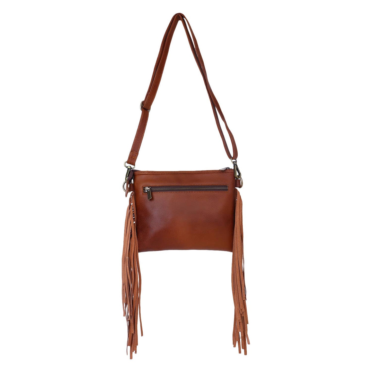 Leather  Fringed Women Sling - Rose Gold Brown Polka Dot