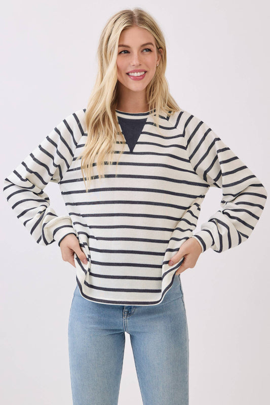 Vnotch Cozy Striped Pullover