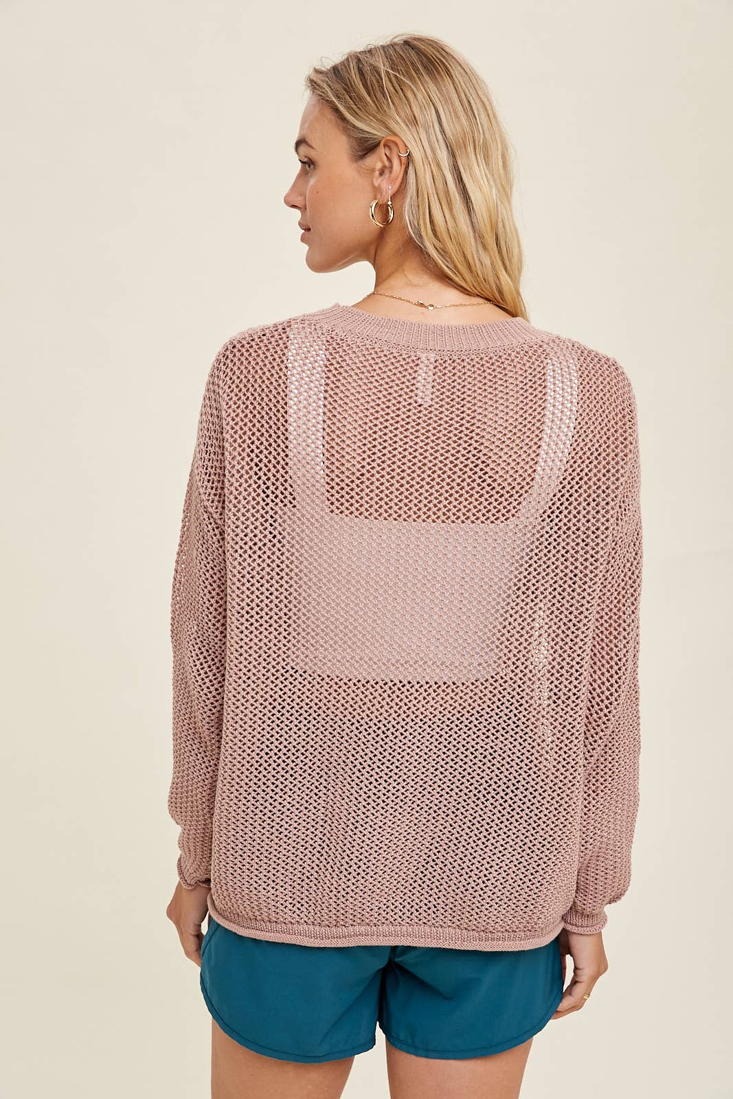 CROCHET LIGHTWEIGHT SWEATER WITH RAW EDGE DETAIL / WL22-7092