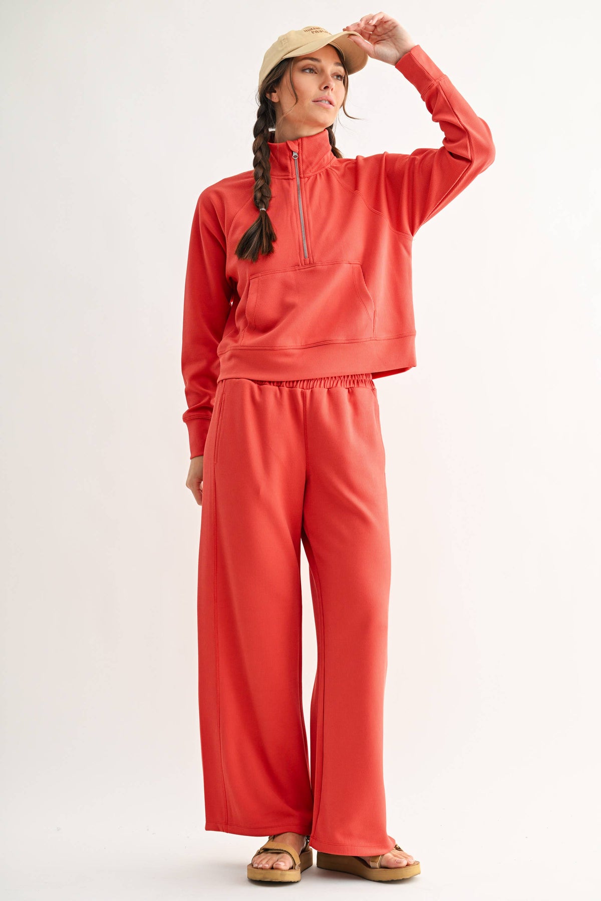 Luxe Sand Ribbed 1/4 Zip Sweater