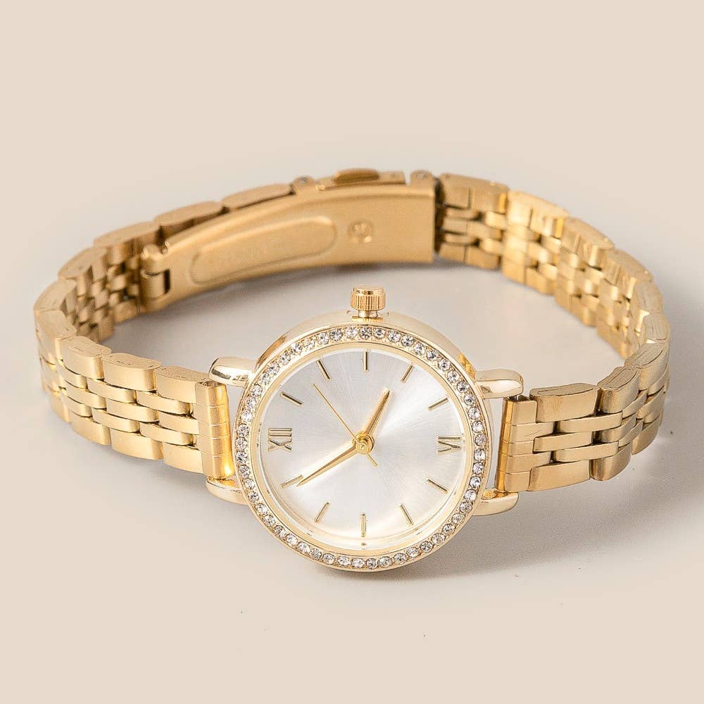 Cz Pave Trim Round Face Watch