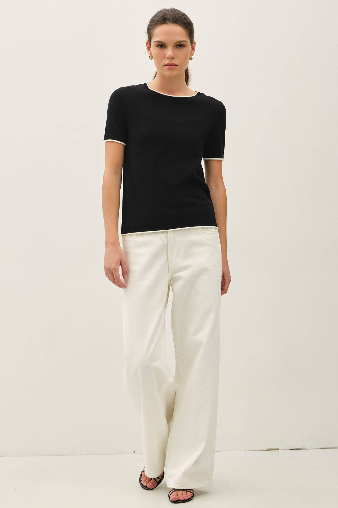 LAYERED LOOK ESSENTIAL SHORT SLEEVE  SWEATER TOP