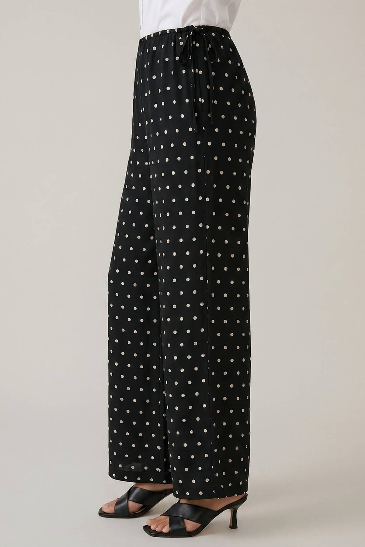 POLKA DOT SIDE CUT OUT ELASTIC PANTS - 8972P