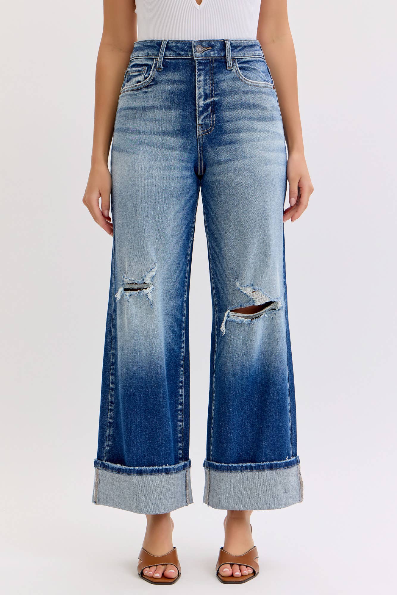 Sierra Wide Leg Cuffed Jeans