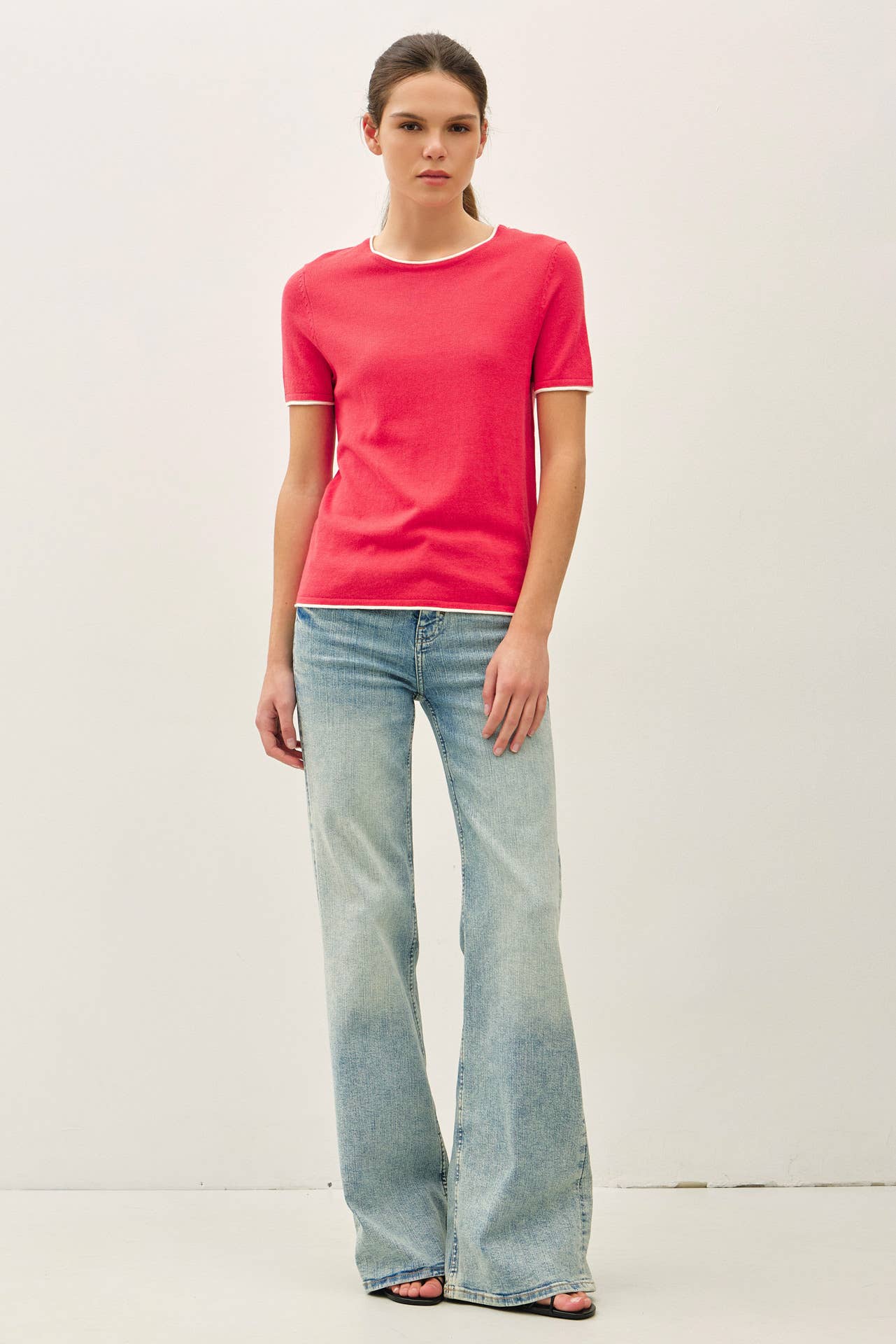 LAYERED LOOK ESSENTIAL SHORT SLEEVE  SWEATER TOP