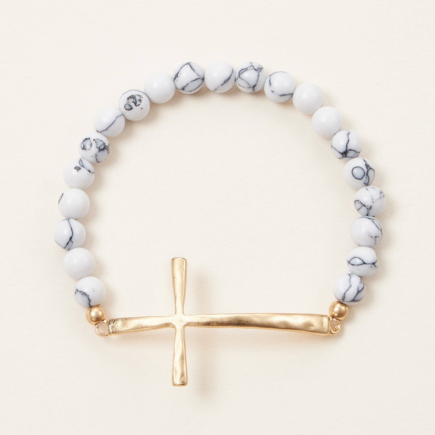 Cross charm Stone beaded stretch bracelet