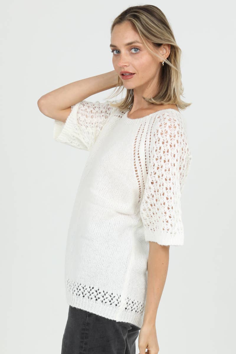 NHS73-ASIS OPEN KNIT SHORT SLEEVE PULLOVER SWEATER
