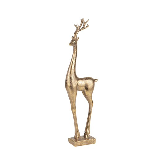 A01524: Antique gold finish resin reindeer table piece,17in
