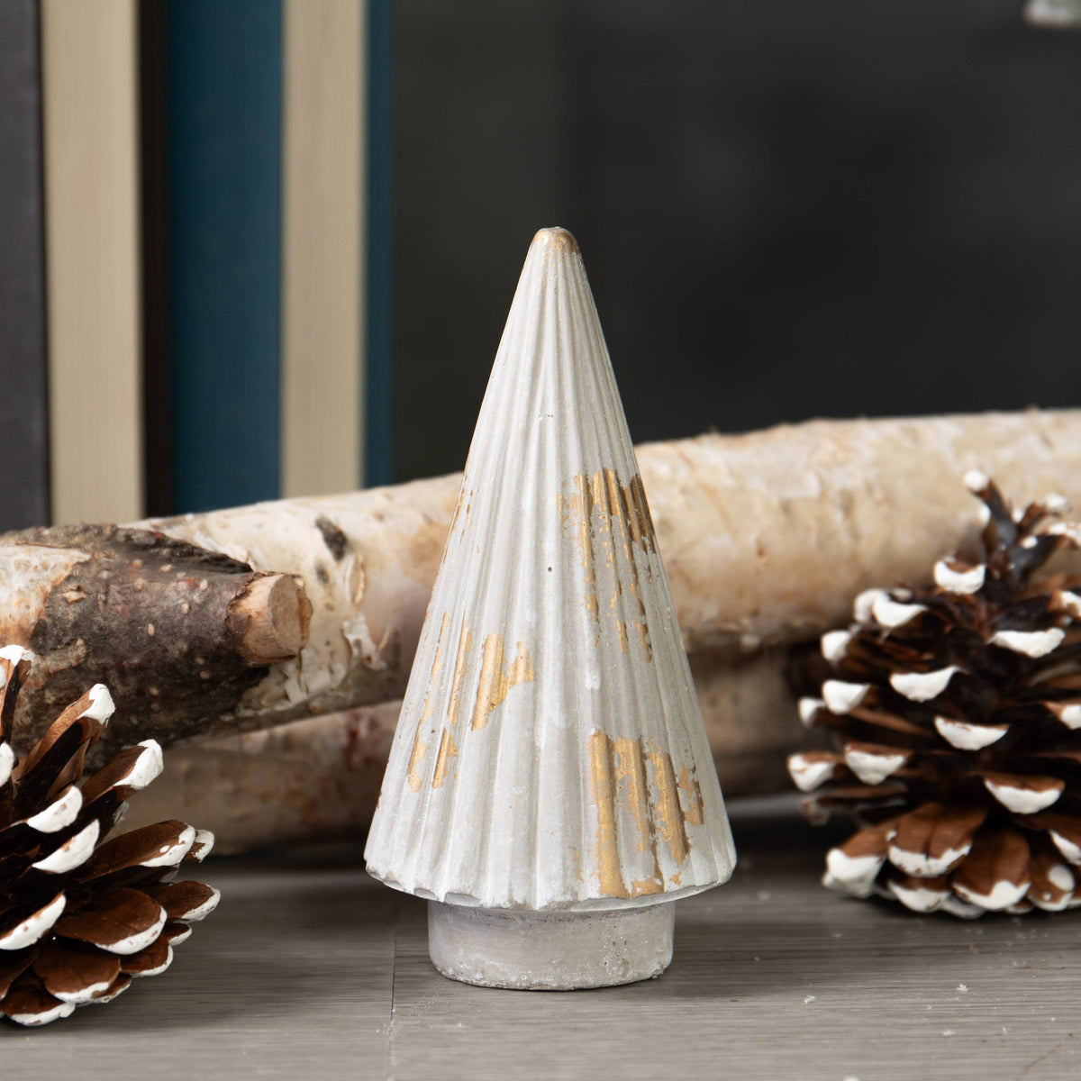 White & Gold Cement Christmas Tree Decor