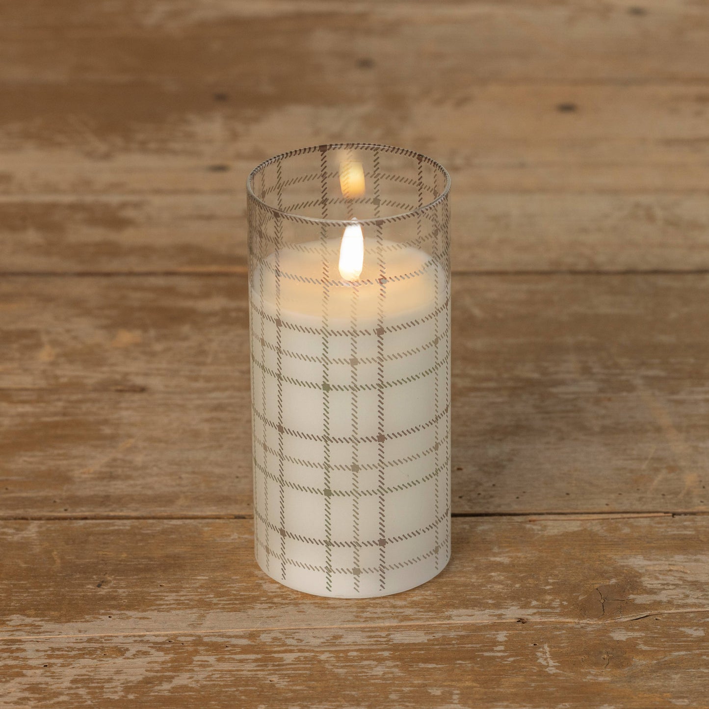 6" ANDRI PLAID GLASS 3D FLAME CANDLE