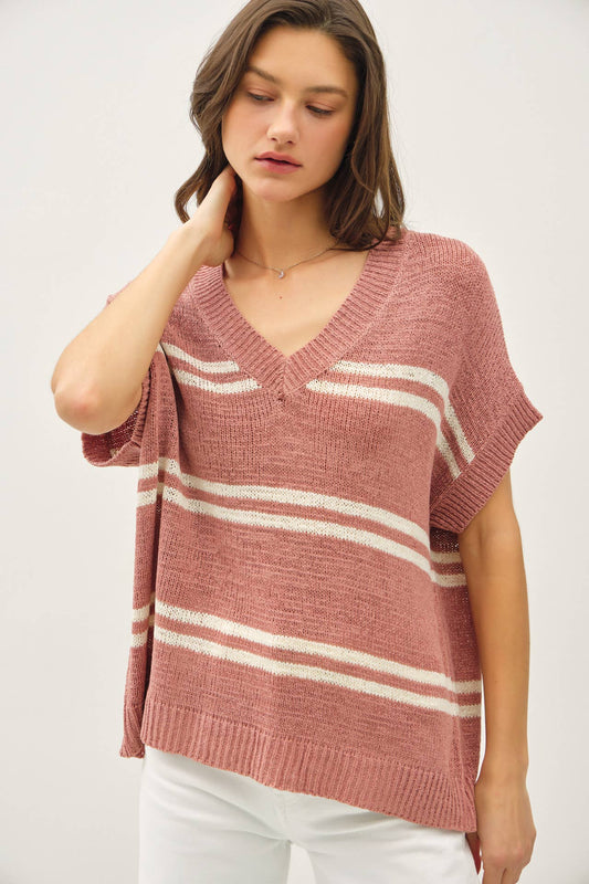 STRIPED V-NECK SWEATER