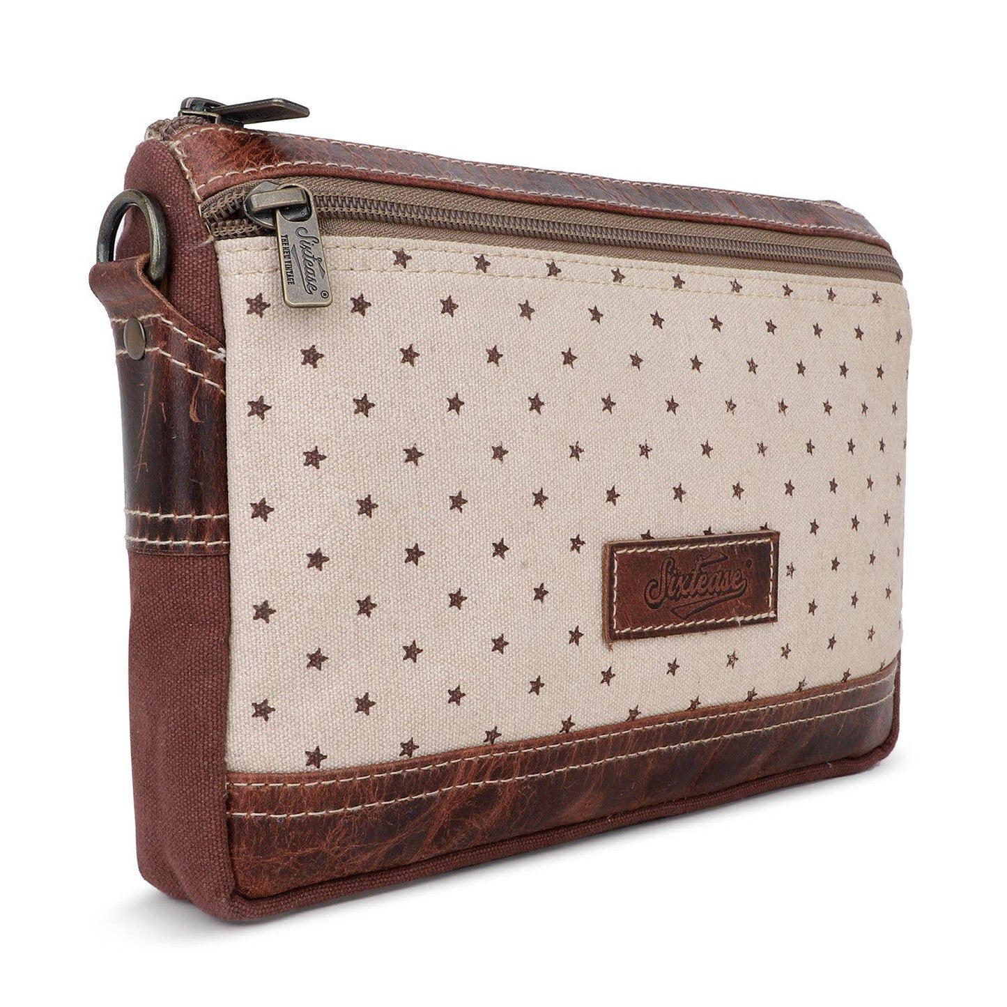 Canvas  Leather Women's Crossbody Bag - Timberwolf/Bole