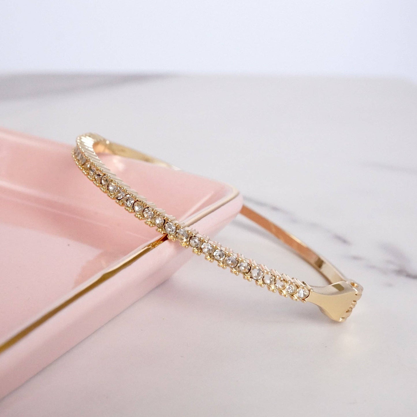 Dainty Sparkly Pave Hinge Bangle in Gold Tone with Crystals