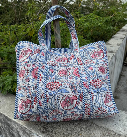 Block Print Large Quilted Overnight Weekender Beach Tote Bag
