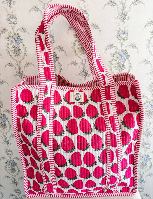 Sassy Strawberry | Regular Size Quilted Tote Bag