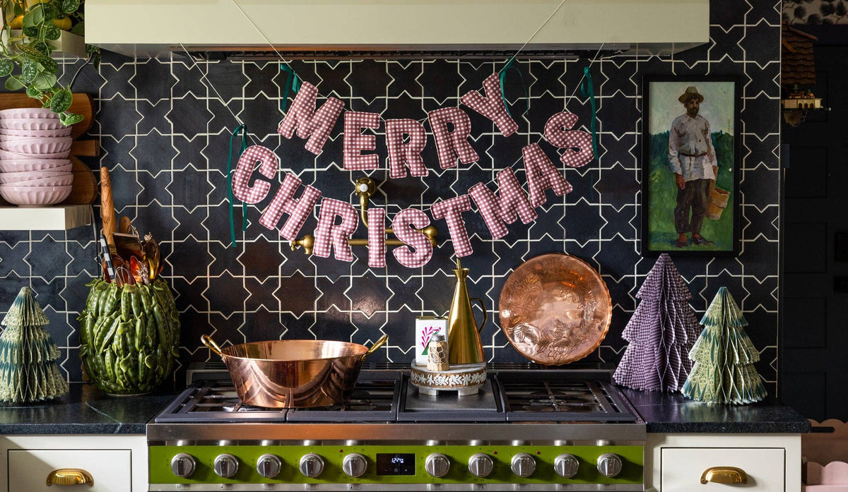 YUL1303 - Gingham Merry Fabric Sewn Christmas Banner