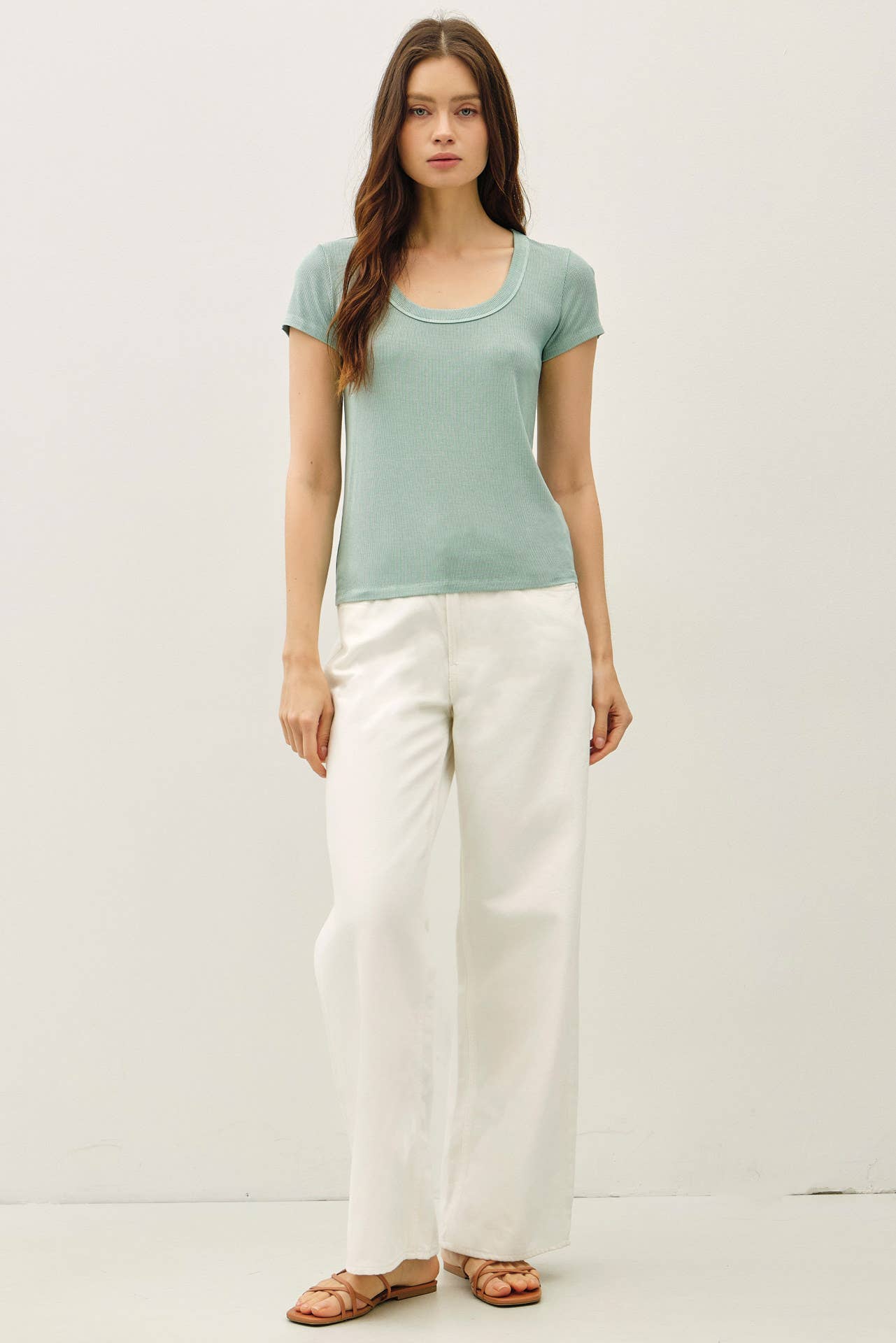 Never Basic Ribbed Scoop Neck Tee