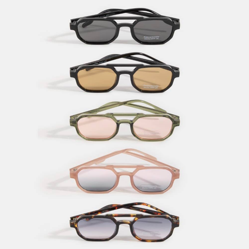 Double Bridge Aviator Polycarbonate Sunglasses Set