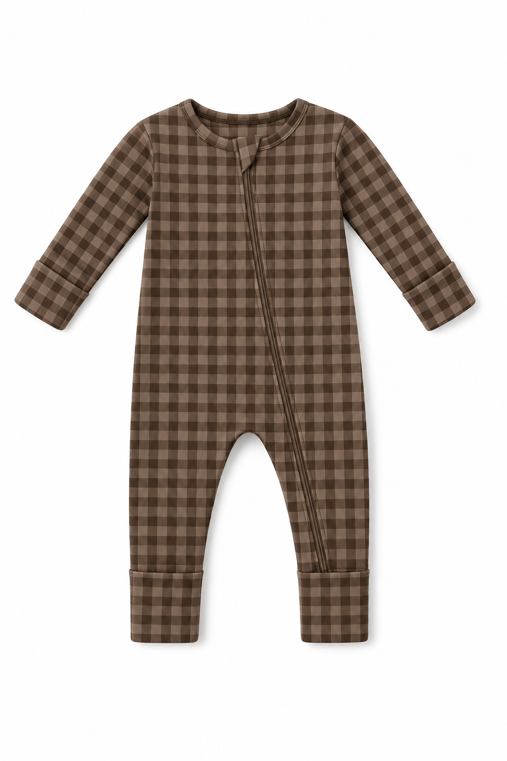 Chestnut Gingham (Ribbed) Zip Pajamas