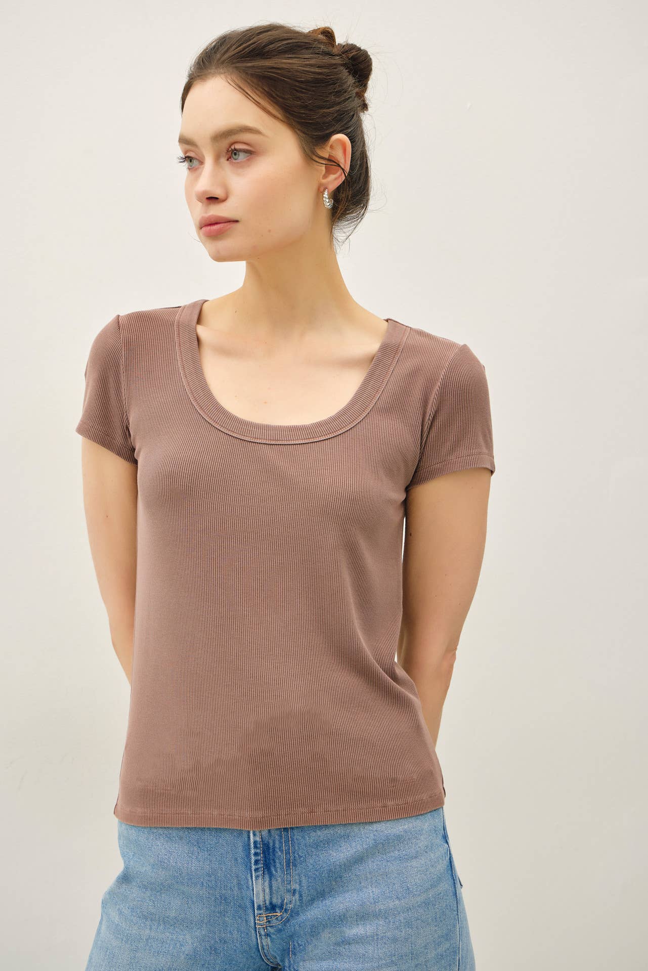 Never Basic Ribbed Scoop Neck Tee