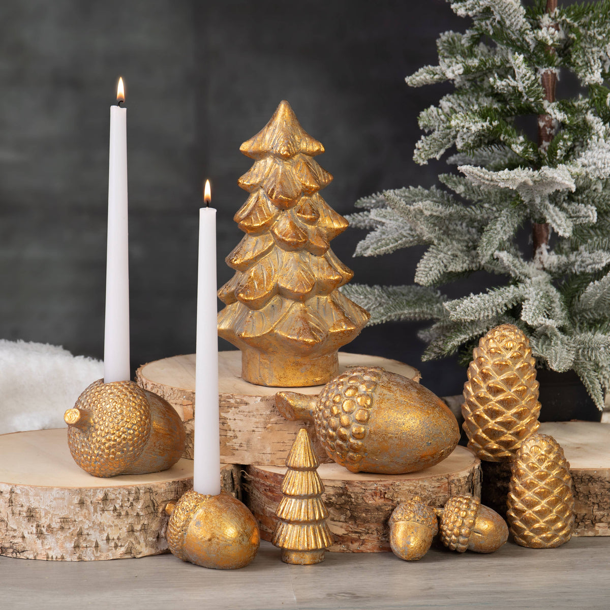 Gold Cement Christmas Tree Figurine