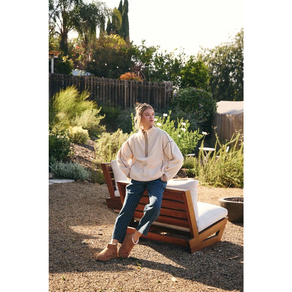 COZY CABIN GINGHAM TRIM SHERPA FLEECE HALF-ZIP PULLOVER