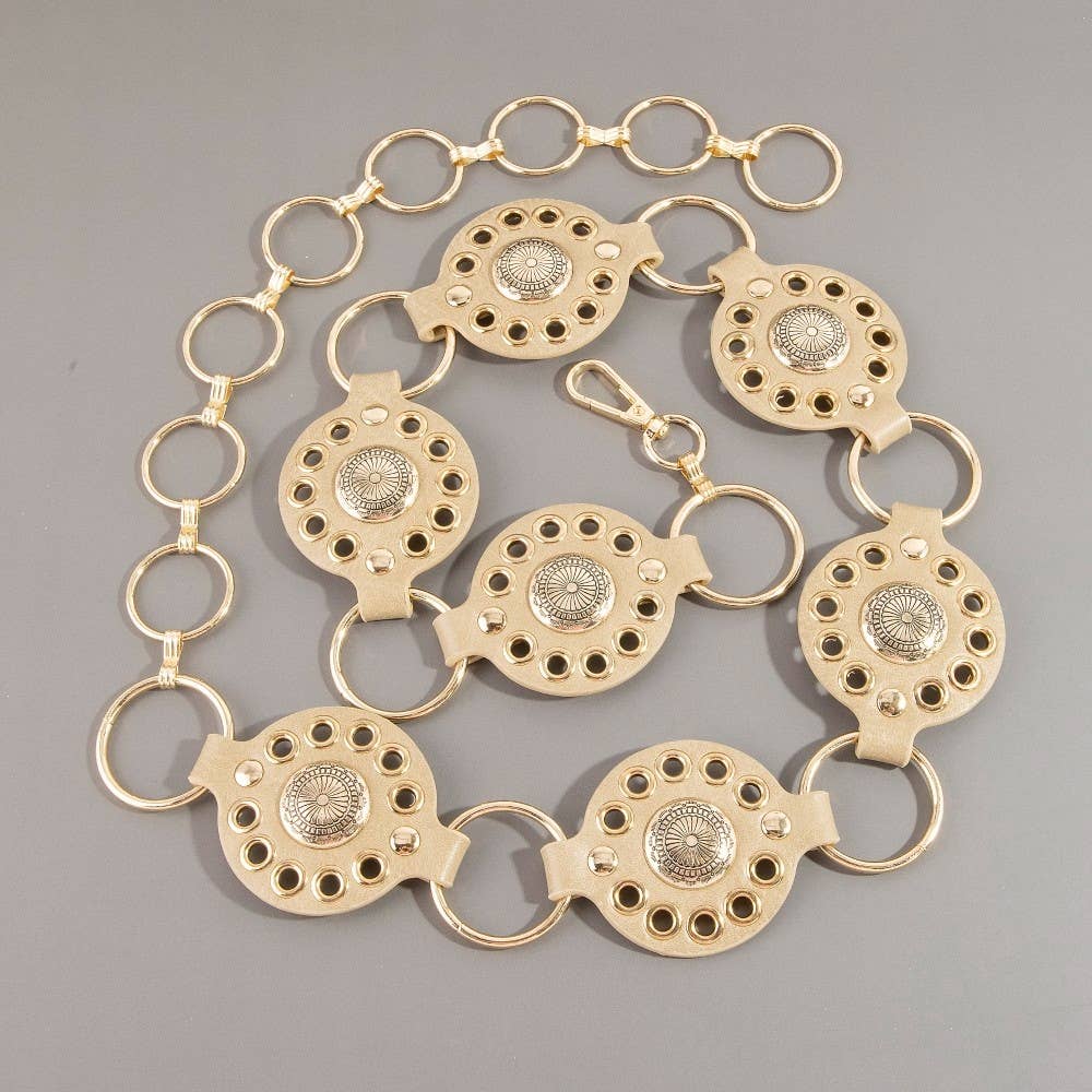 Gold Concho Ring Leather Chain Belt