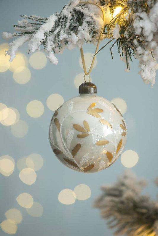 D3" Glass Xmas Ball Ornament - White/Gold