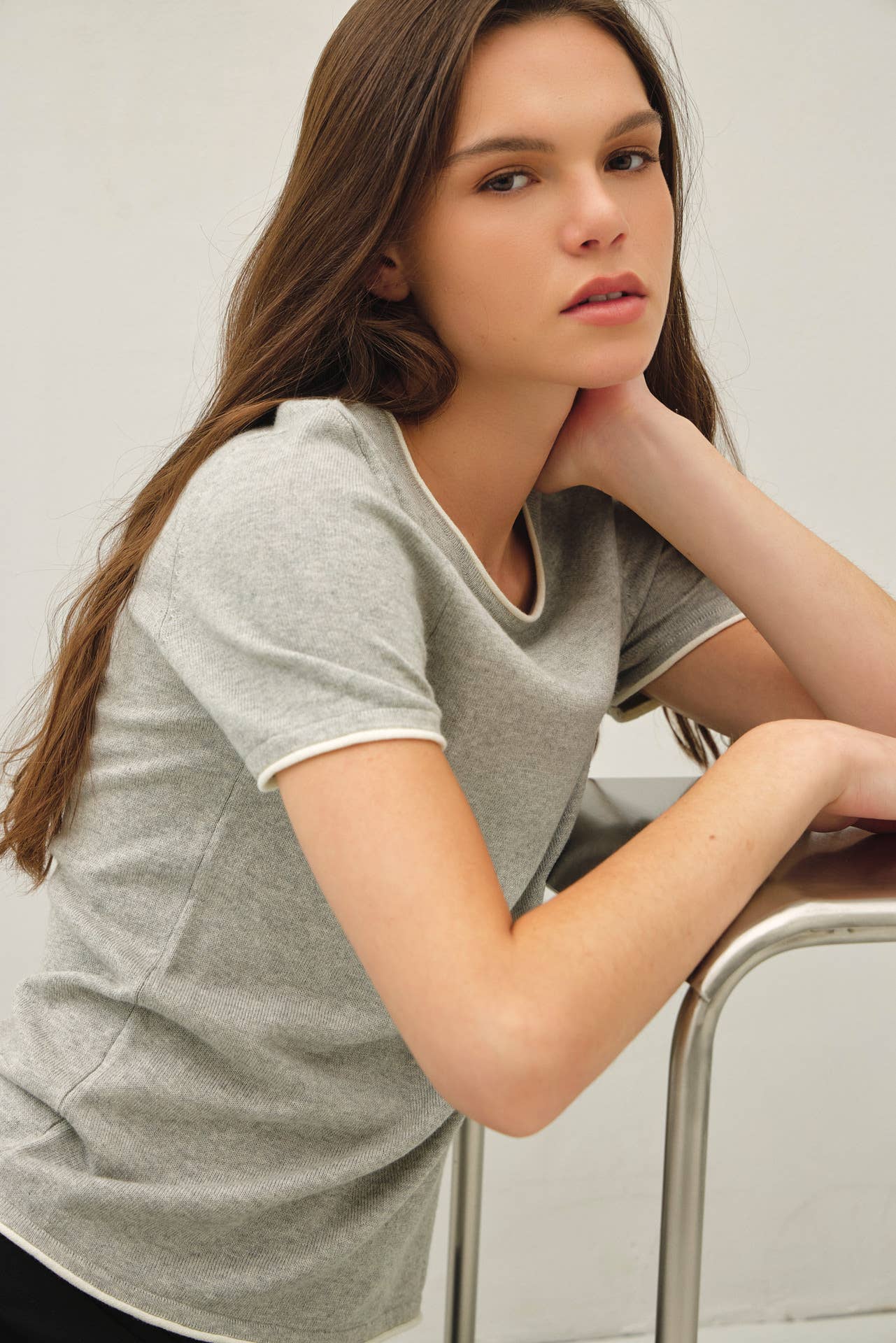 LAYERED LOOK ESSENTIAL SHORT SLEEVE  SWEATER TOP