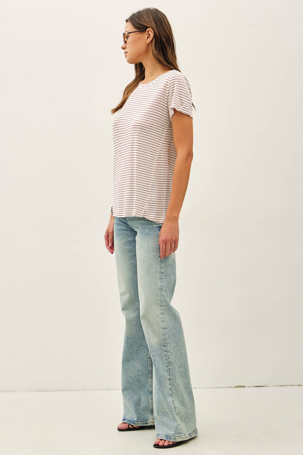 LINEN BLENDED STRIPED RELAXED TEE
