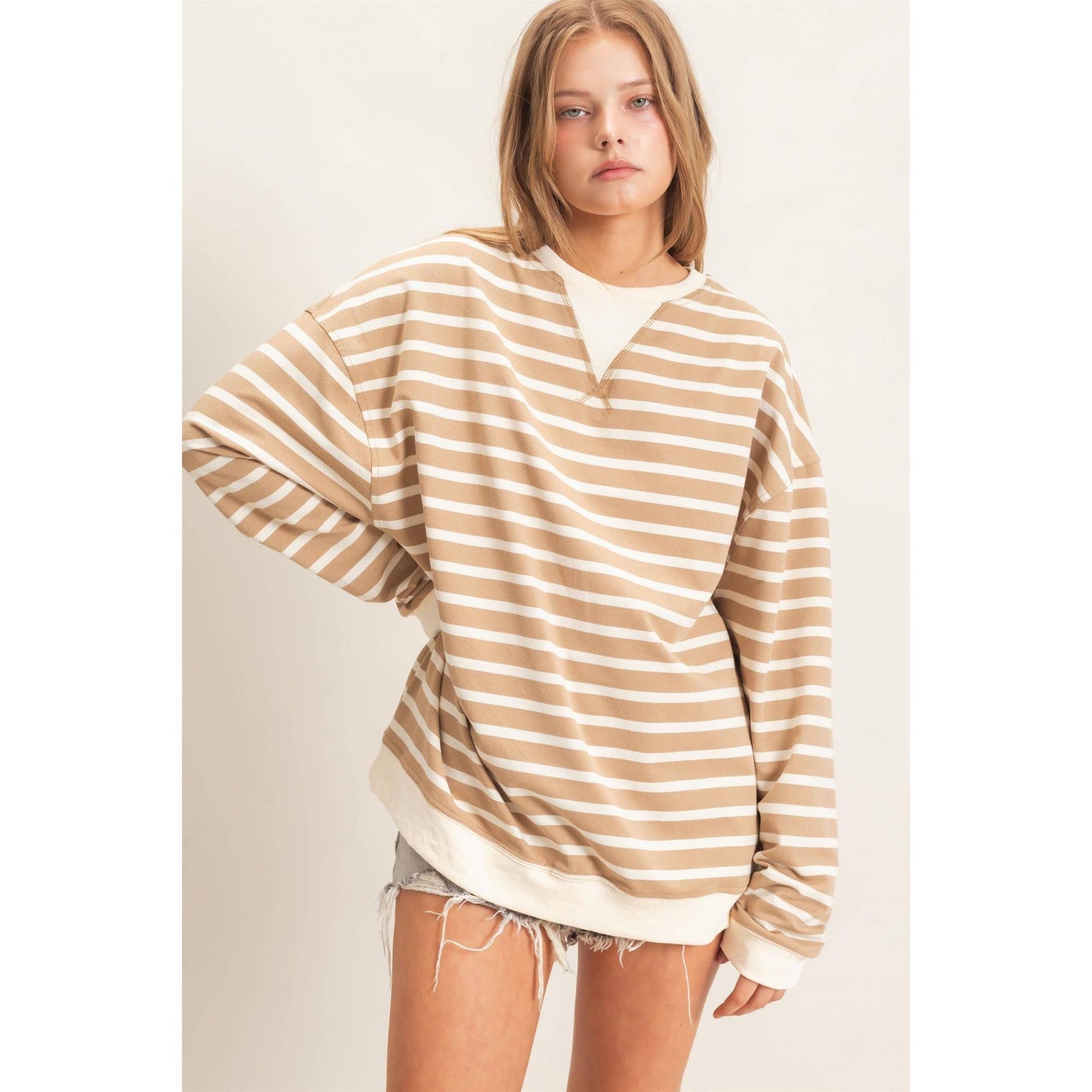 Vnotch Striped Pullover