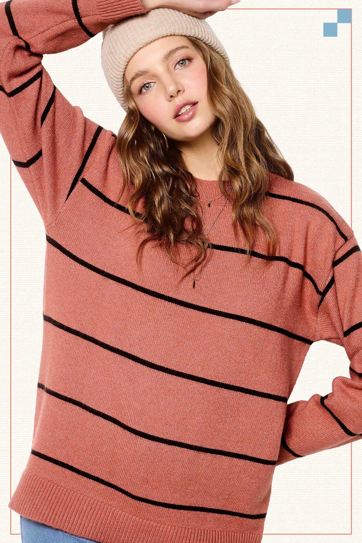 Falling Leaves Crewneck Striped Sweater