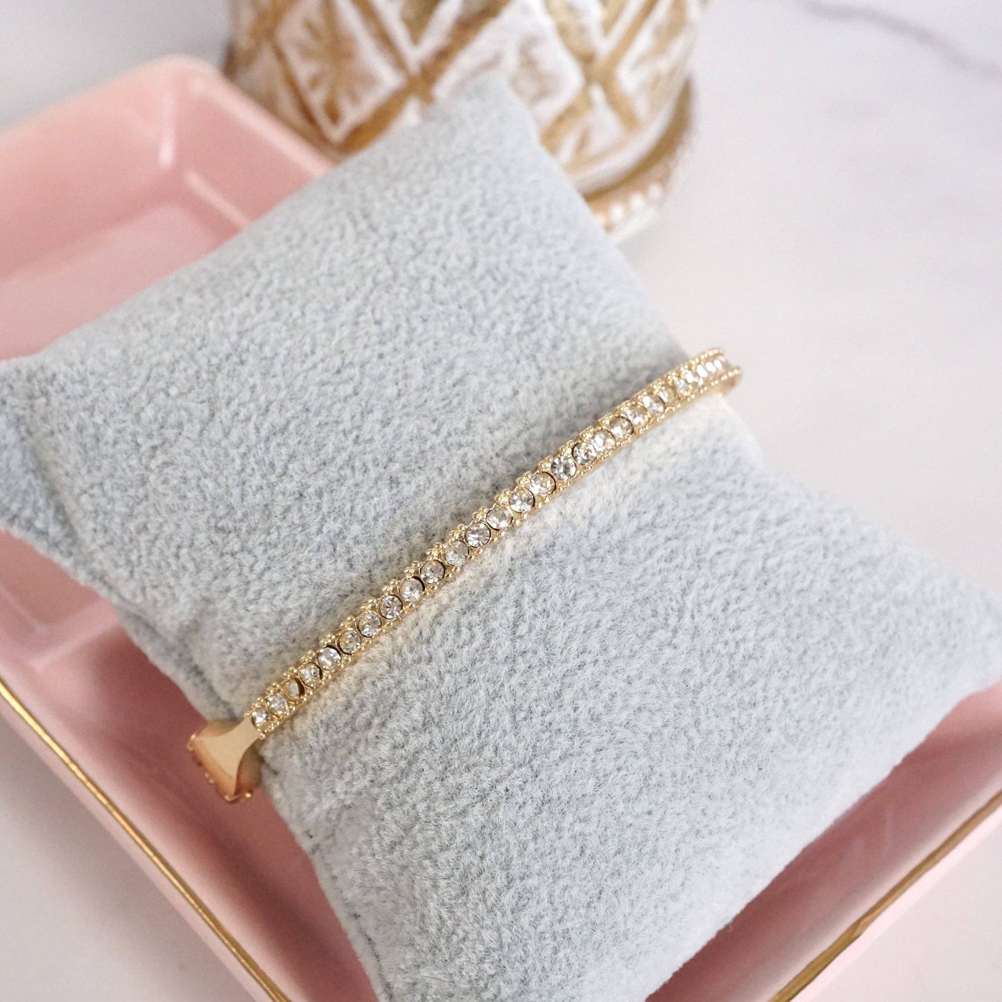 Dainty Sparkly Pave Hinge Bangle in Gold Tone with Crystals