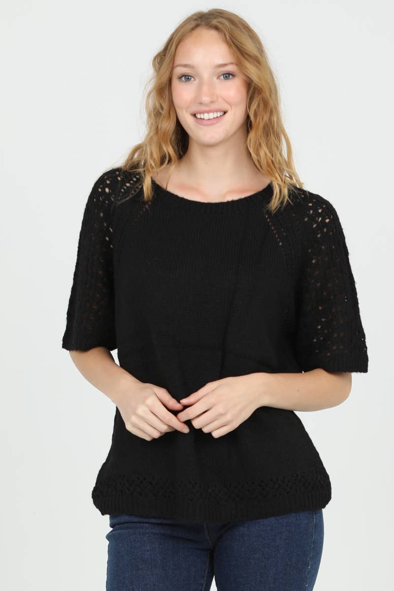 NHS73-ASIS OPEN KNIT SHORT SLEEVE PULLOVER SWEATER