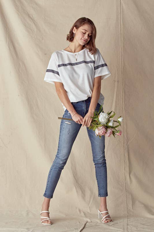Stripe Taped Drop Shoulder Tee - 14223T