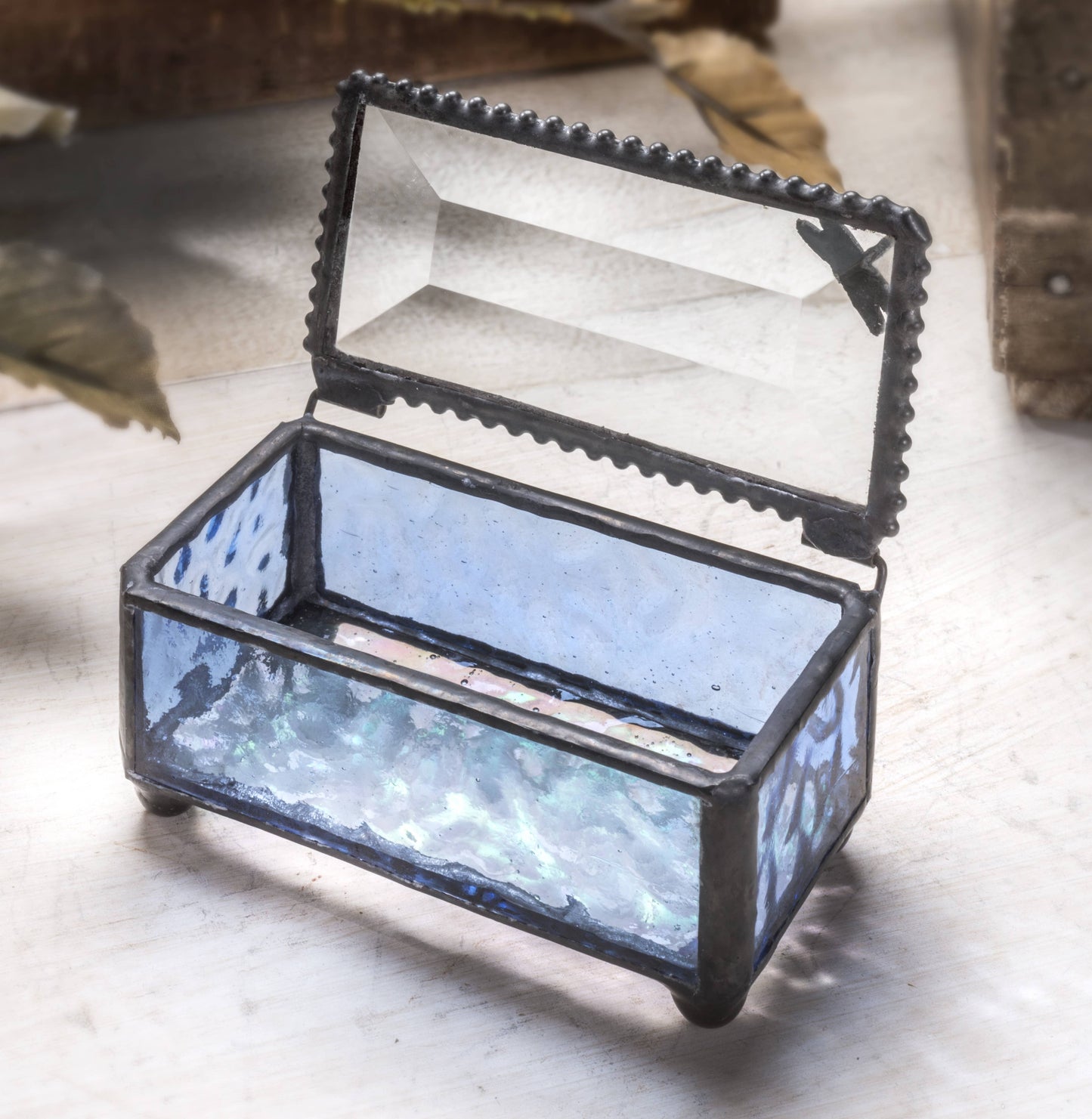Blue Glass Box with Dragonfly