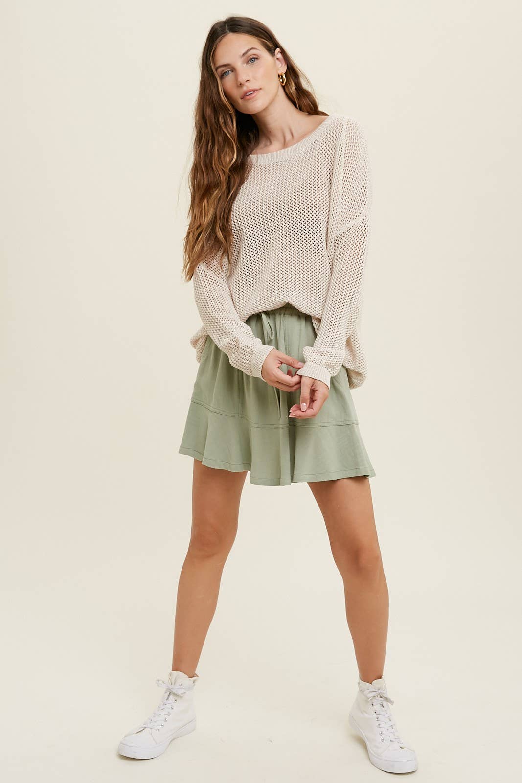 CROCHET LIGHTWEIGHT SWEATER WITH RAW EDGE DETAIL / WL22-7092