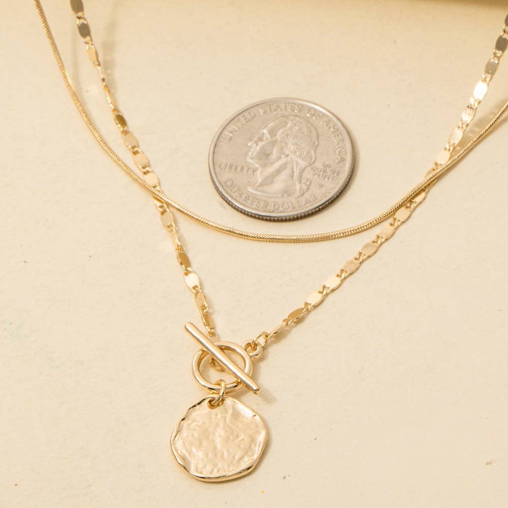 Coin Pendant Toggle Chain Layered Necklace