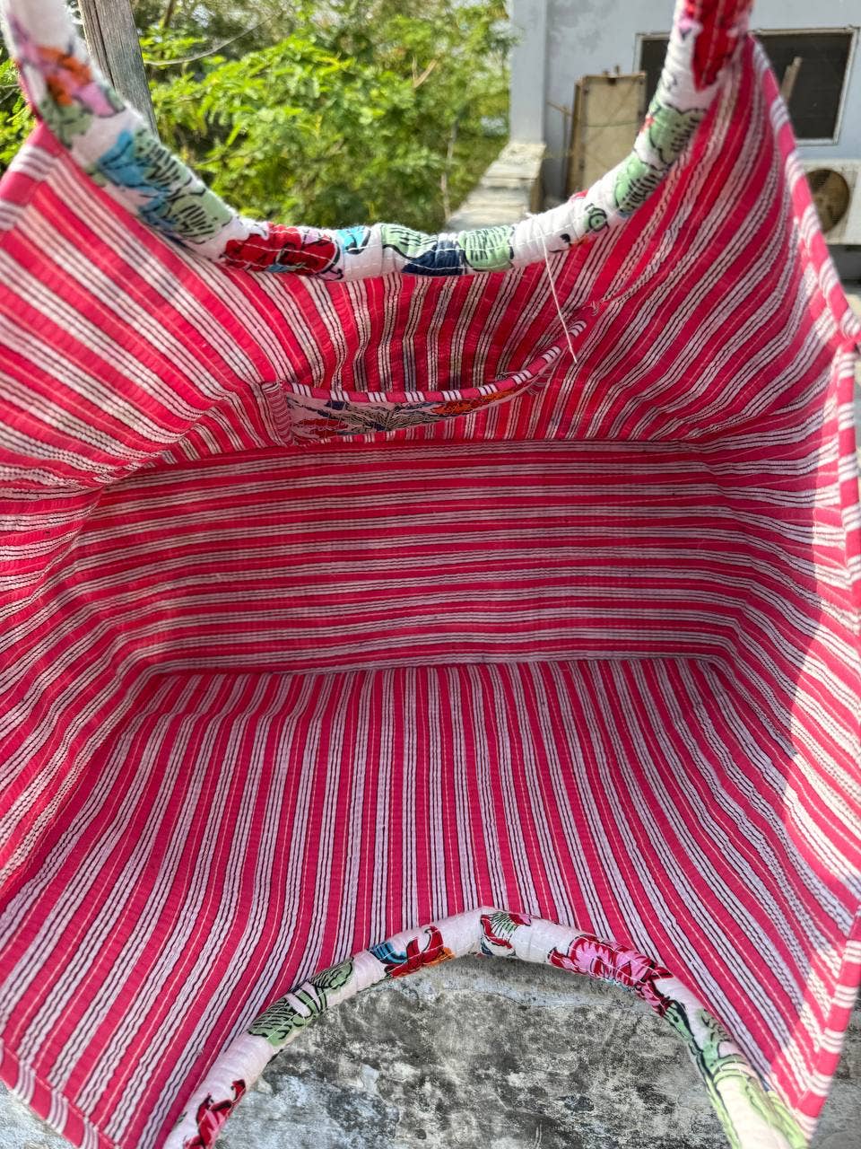 White Cotton Bag Floral Printed Market Bag Quilted Tote Bags