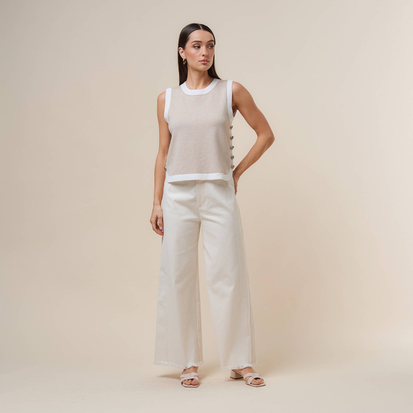 Oatmeal & Ivory Button Top