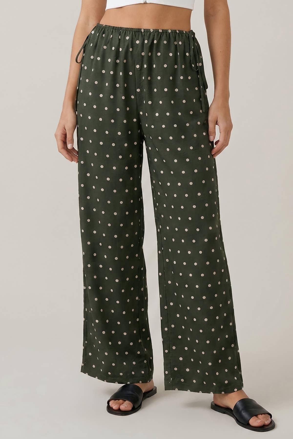 POLKA DOT SIDE CUT OUT ELASTIC PANTS - 8972P